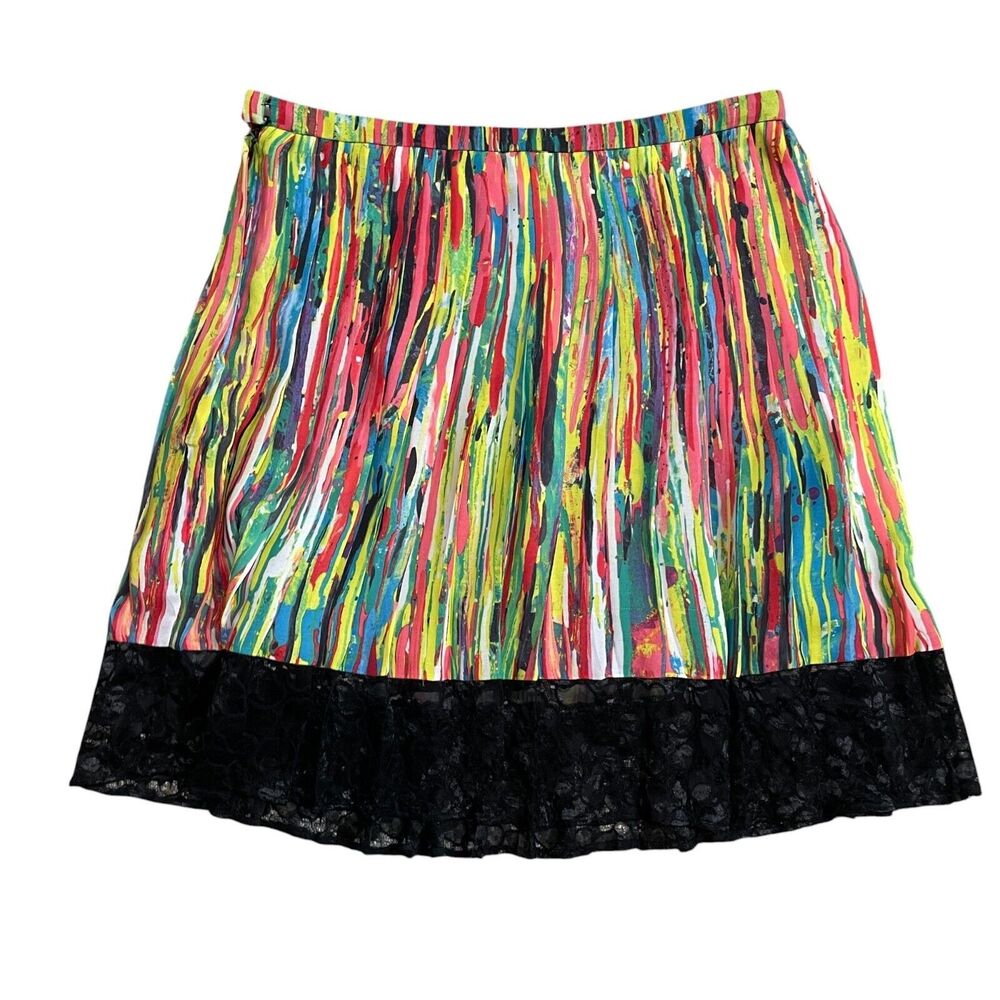 Prabal‎ Gurug 12 Colorful Lined Skirt Black Lace Polyester Nylon Lined - Picture 4 of 4